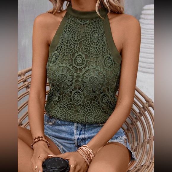 Boho floral lace embroidered tie back halter top - Picture 8 of 15